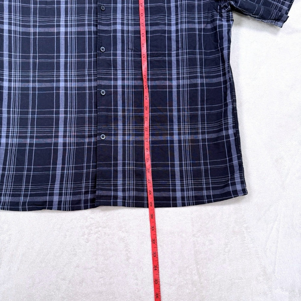 Uniqlo Navy Blue Plaid Linen Cotton Blend XL Short Sleeve Button Front Shirt - Picture 4 of 10